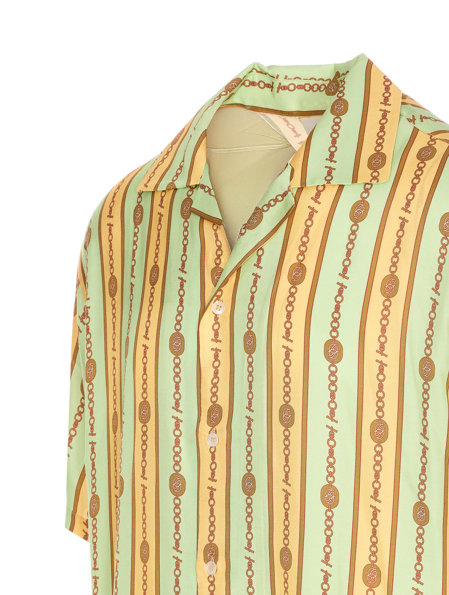 Drôle De Monsieur 'la Chemise Bijoux' Multicolor Bowling Shirt With Cuban Collar And All-over Striped Motif In Nude