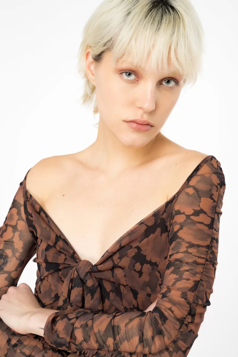 Pinko Camouflage-pattern Ruched Minidress In Brown
