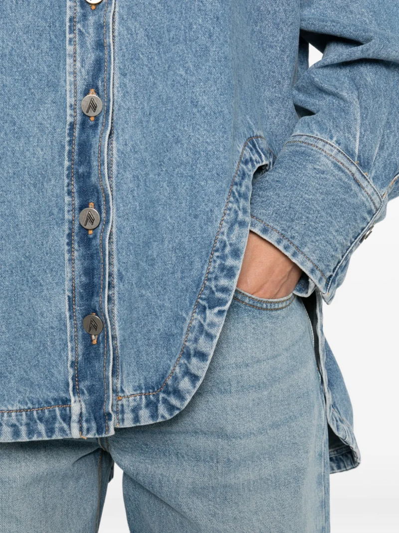 Attico Oversized Embroidered Denim Shirt In Blue