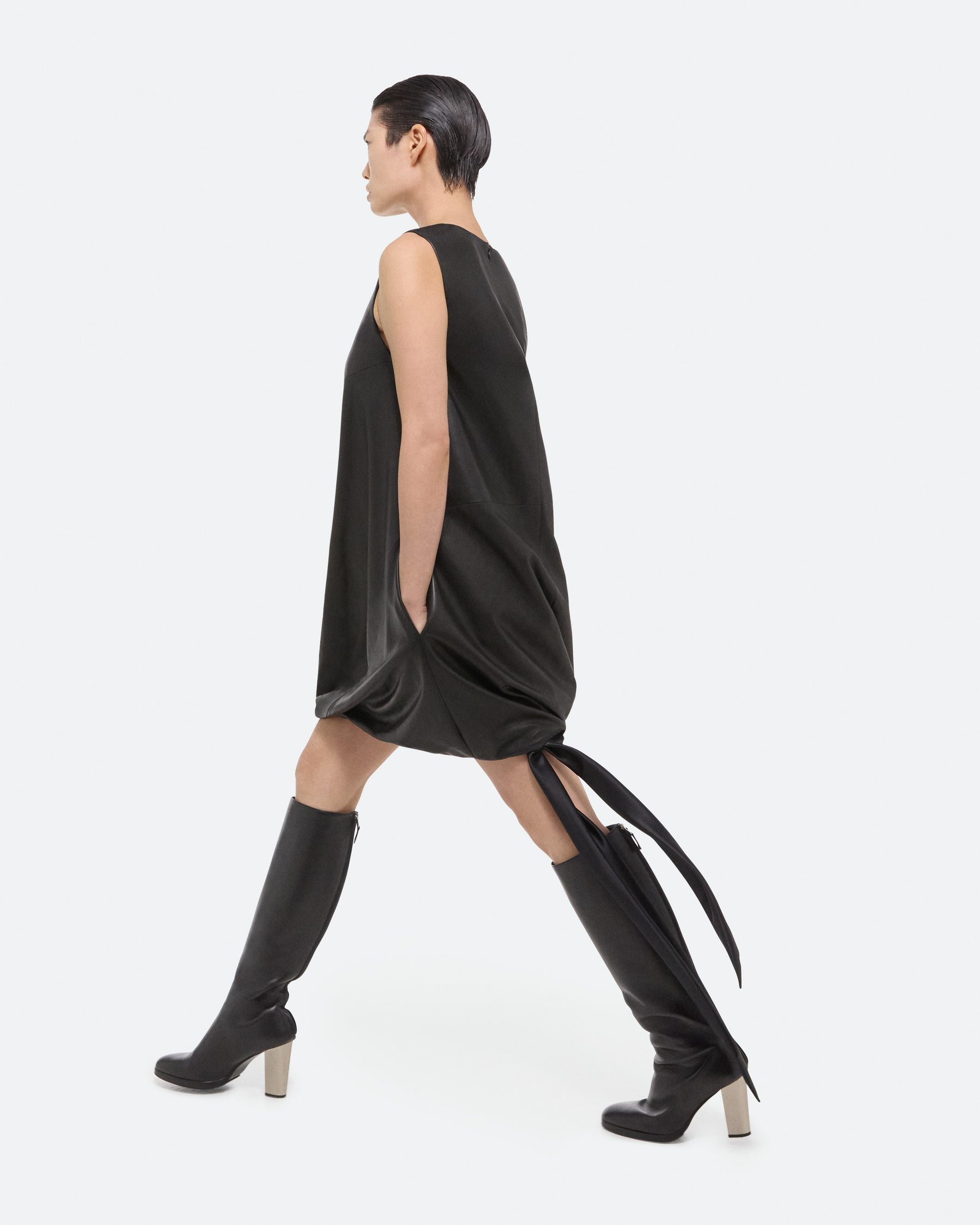 Helmut Lang Leather Puffball Minidress In Black