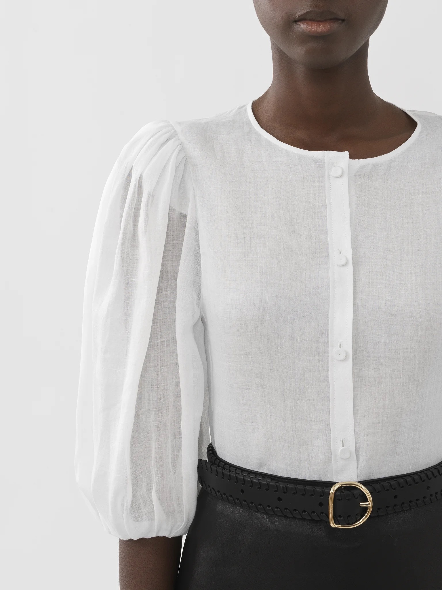 Chloé Puff-sleeved Buttoned Blouse In White