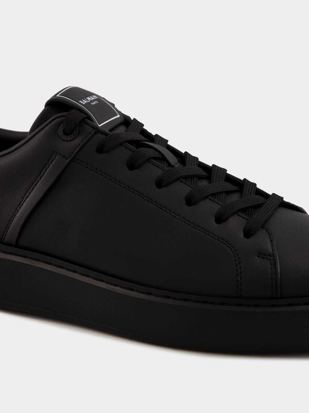 Balmain Black Low Top Sneakers With Logo In Leather In Black