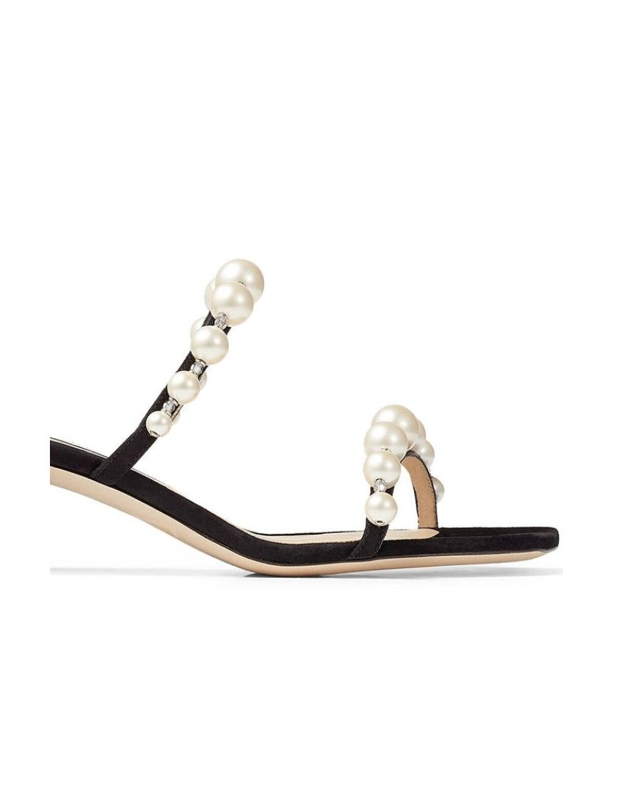 Jimmy Choo 'amara 45' Pearl Strap Suede Mules In Black