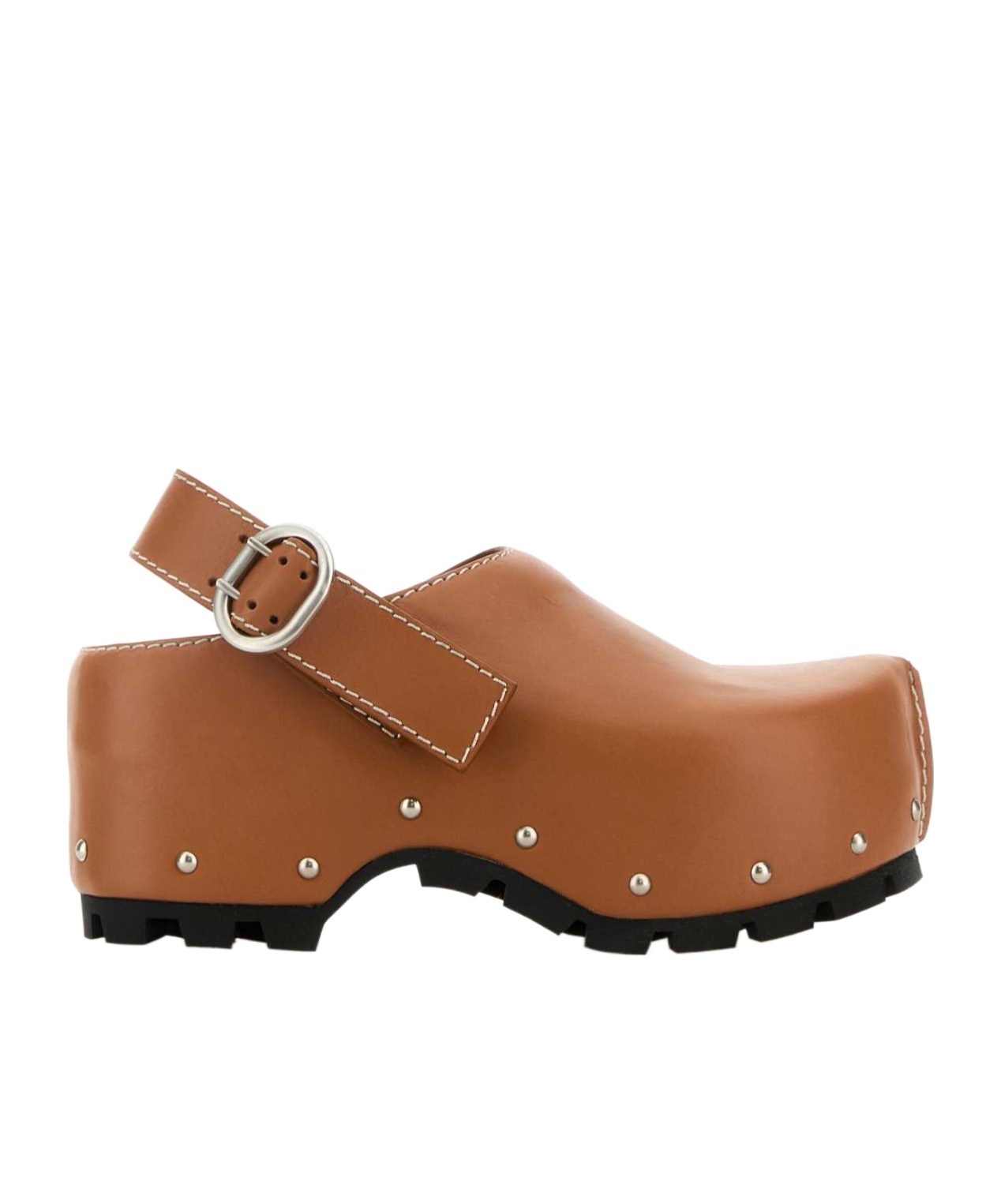 Jil Sander Leather Clogs With Chunky Sole And Studded Embellishments In Brown