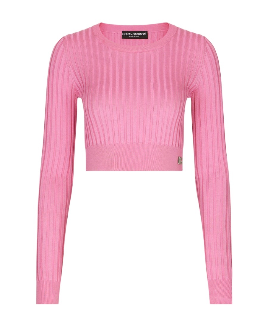 Dolce & Gabbana Cropped Sweater In Ribbed Silk In Pink