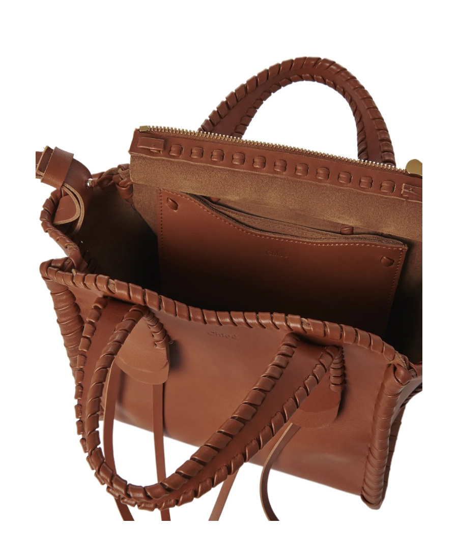 Chloé Mony Logo Debossed Small Tote Bag In Brown