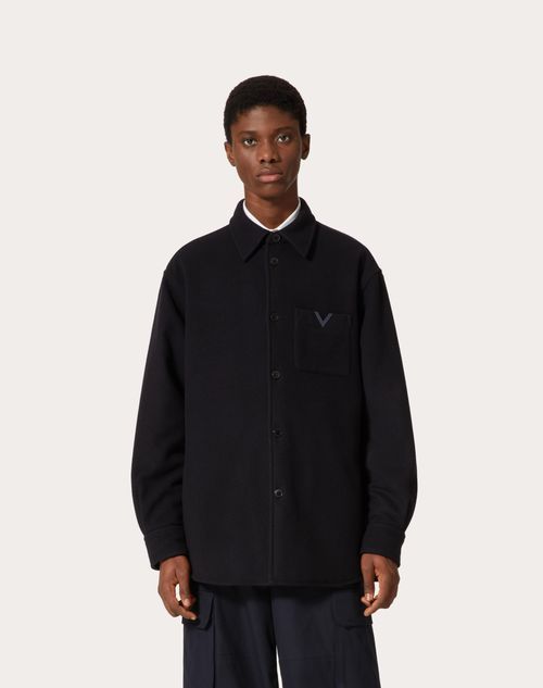 Valentino Rear Yoke Wool Blend Shirt In Black