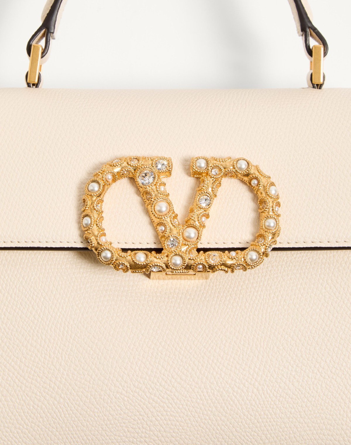 Valentino Garavani Garavani Vsling Small Handbag In Grainy Calfskin With Jewel Logo Woman Ivory Uni In White