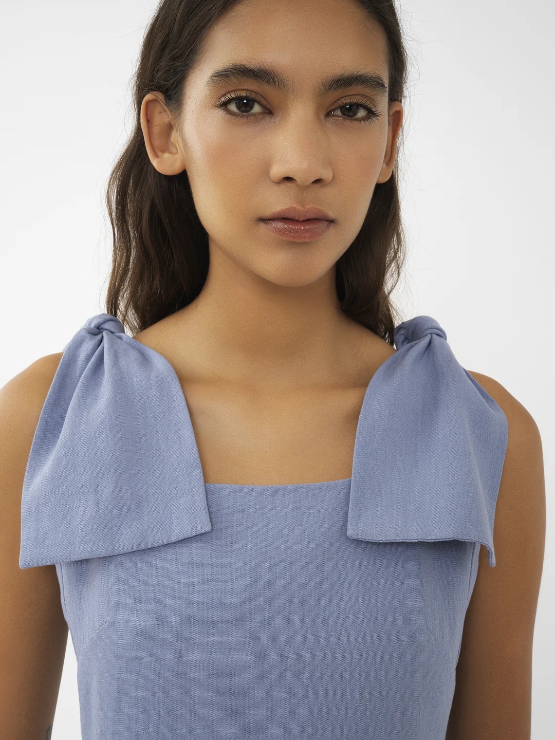 Chloé Linen Canvas Dress With Tie Straps In Blue