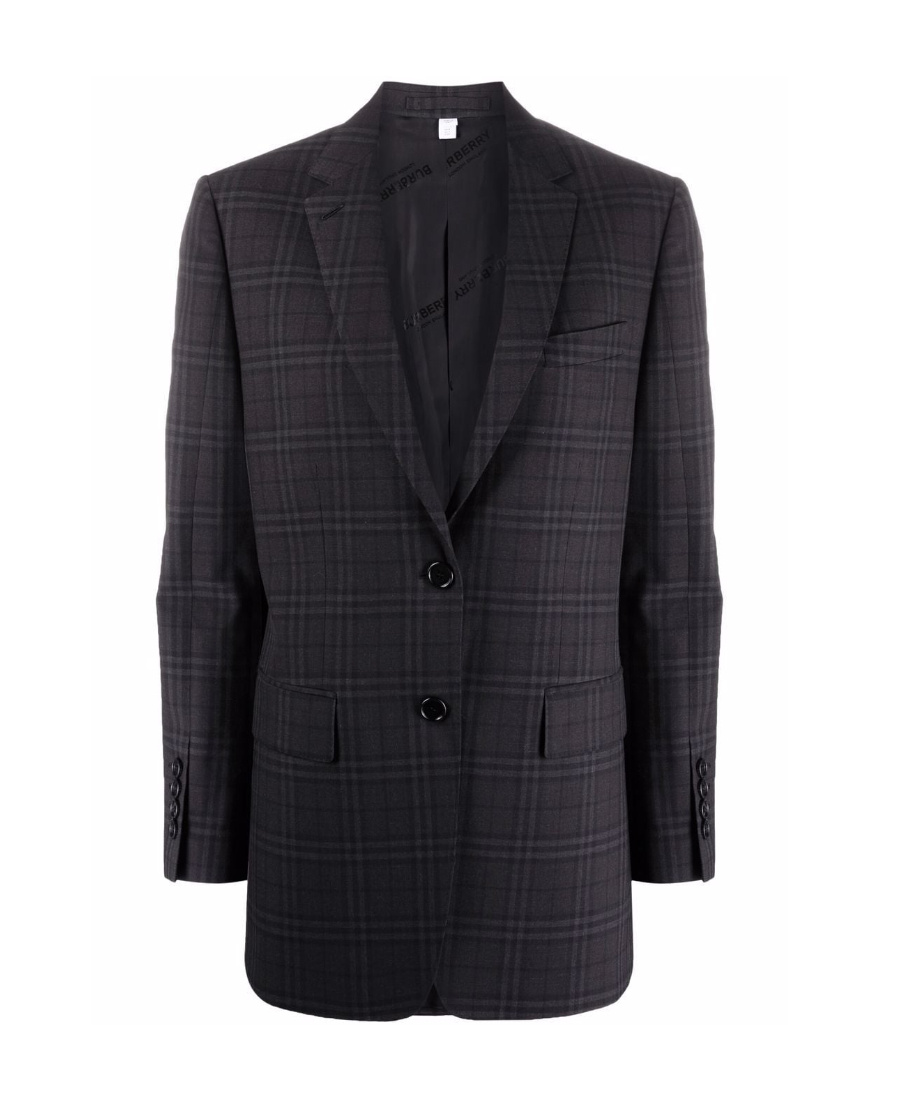 Shop Burberry Check Pattern Blazer Jacket In Black