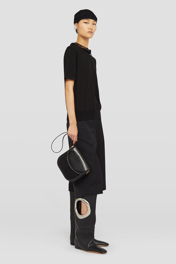 Jil Sander Medium Coin Leather Crossbody Bag In Black