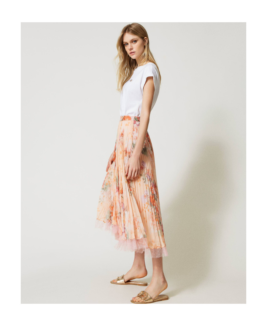 Twinset Floral-print Pleated Midi Skirt In Pink