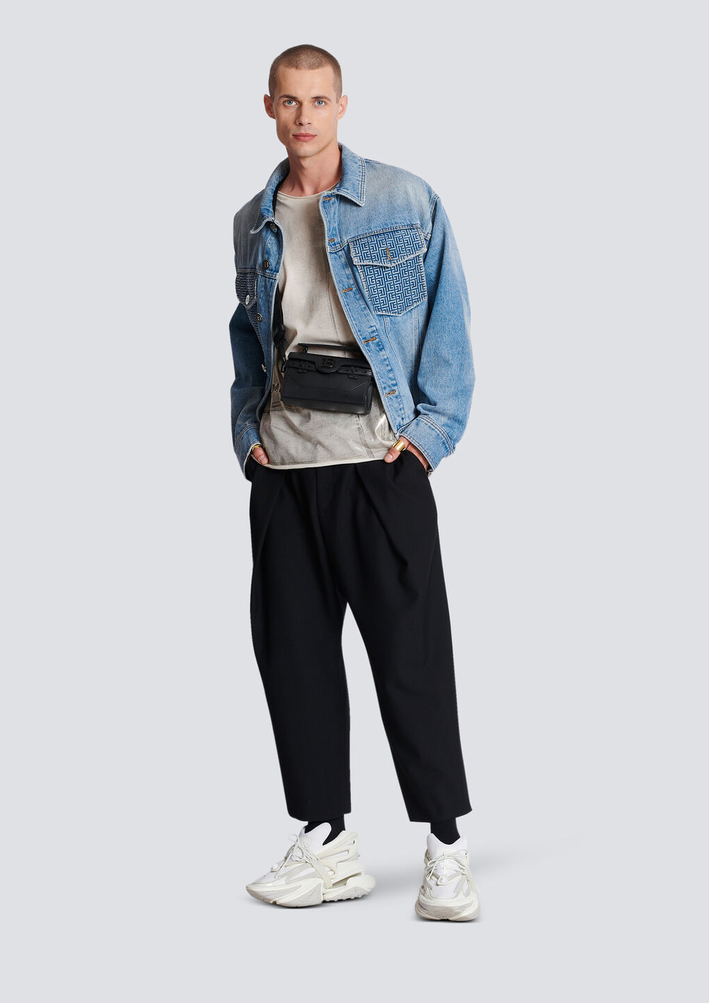 Shop Balmain Denim Jacket With Logo In Blue