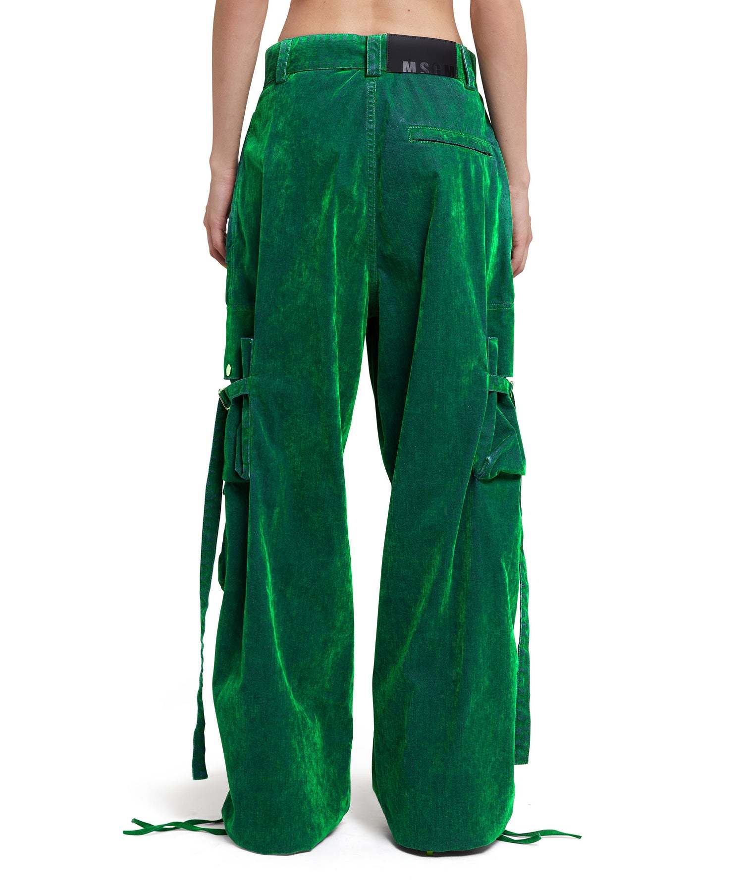Msgm Flock Denim High-waisted Cargo Jeans In Green