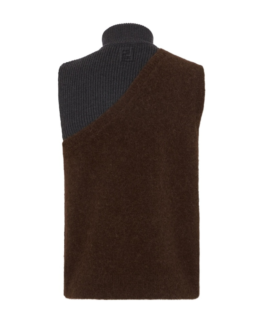 Fendi Paneled Wool Sleeveless Sweater Vest In Black