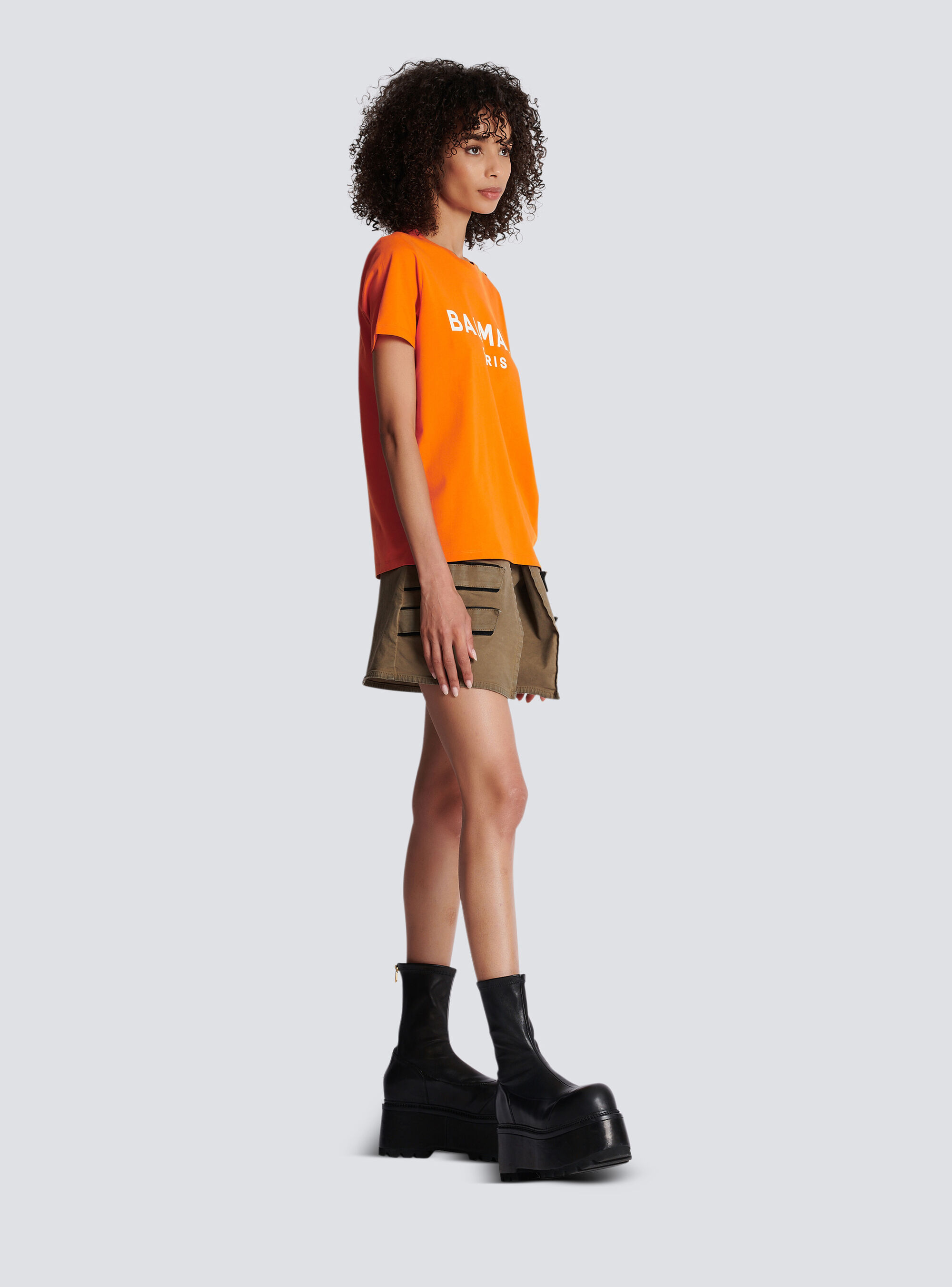 Balmain Eco-responsible Cotton T-shirt With Logo Print In Orange