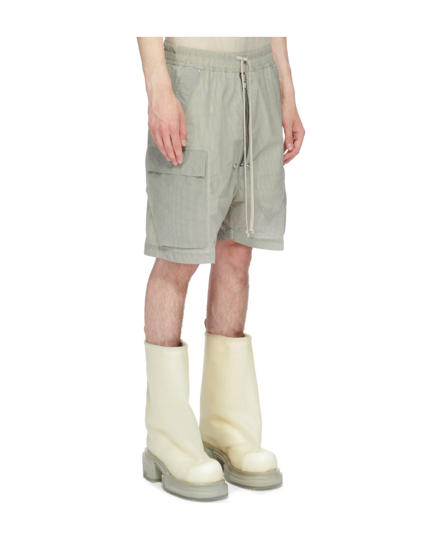 Rick Owens Check-print Drawstring Shorts In Gray