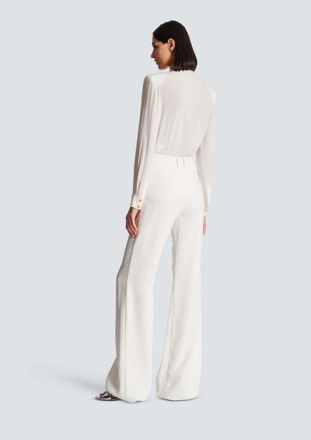 Balmain High-waisted Crepe Flare Pants In White