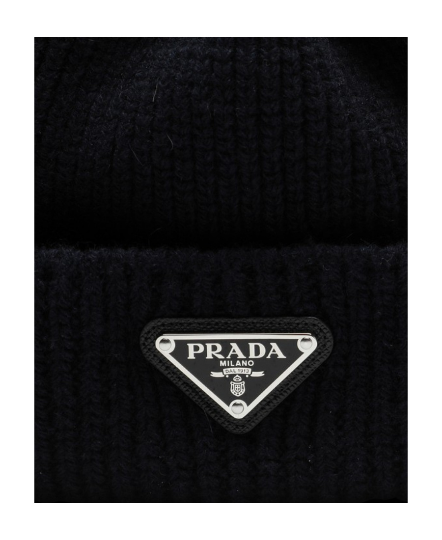 Prada Navy Blue Logo Hat In Black