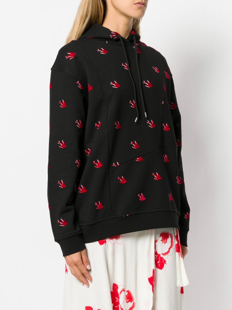 Mcq By Alexander Mcqueen Swallow Printed Hooded Sweater In Black