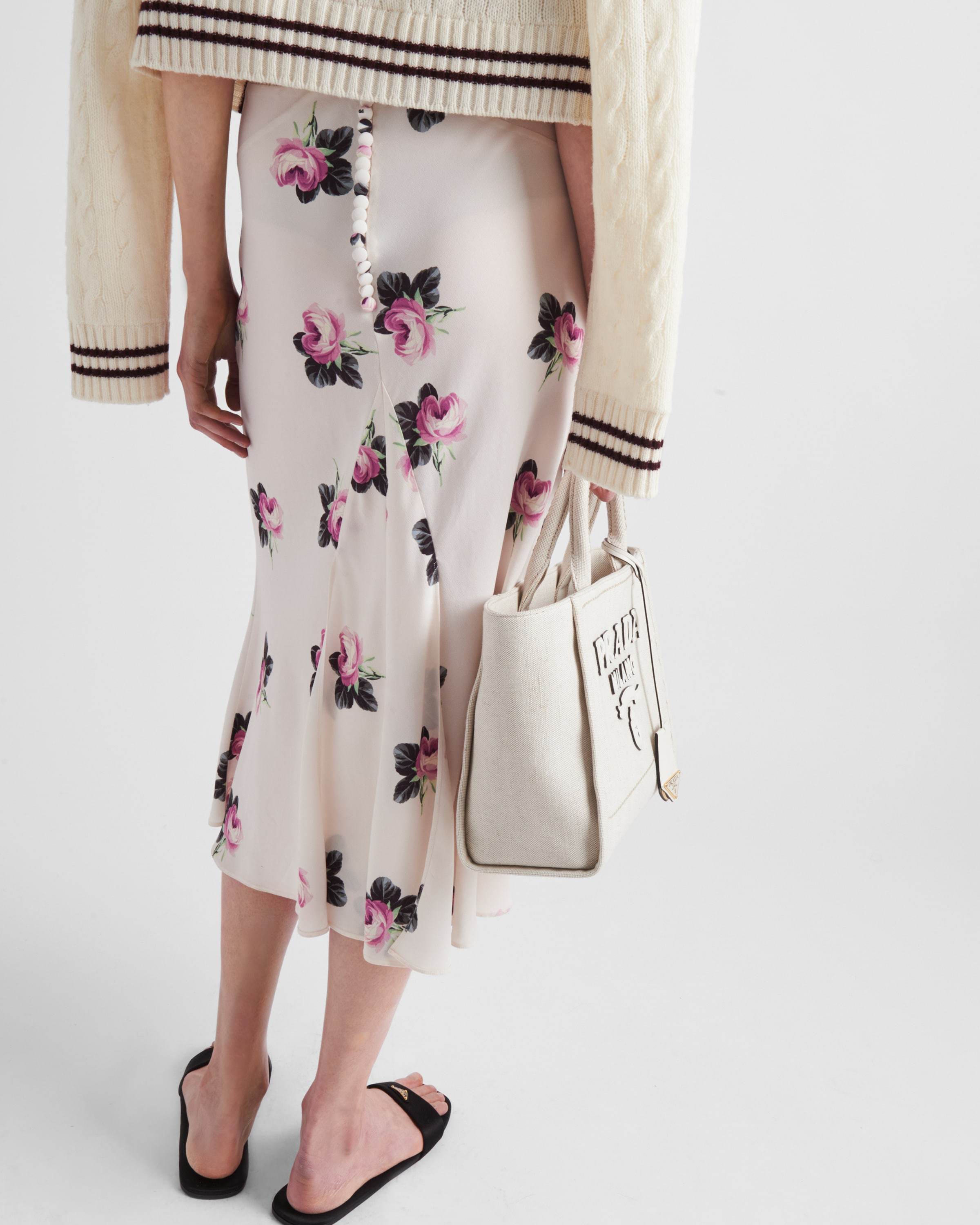 Prada Waist Belted Sleeveless V-neck Floral Backless In Nude
