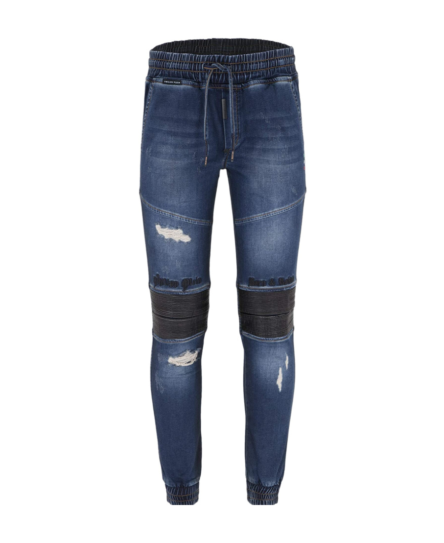 Philipp Plein Drawstring Denim Trousers In Blue
