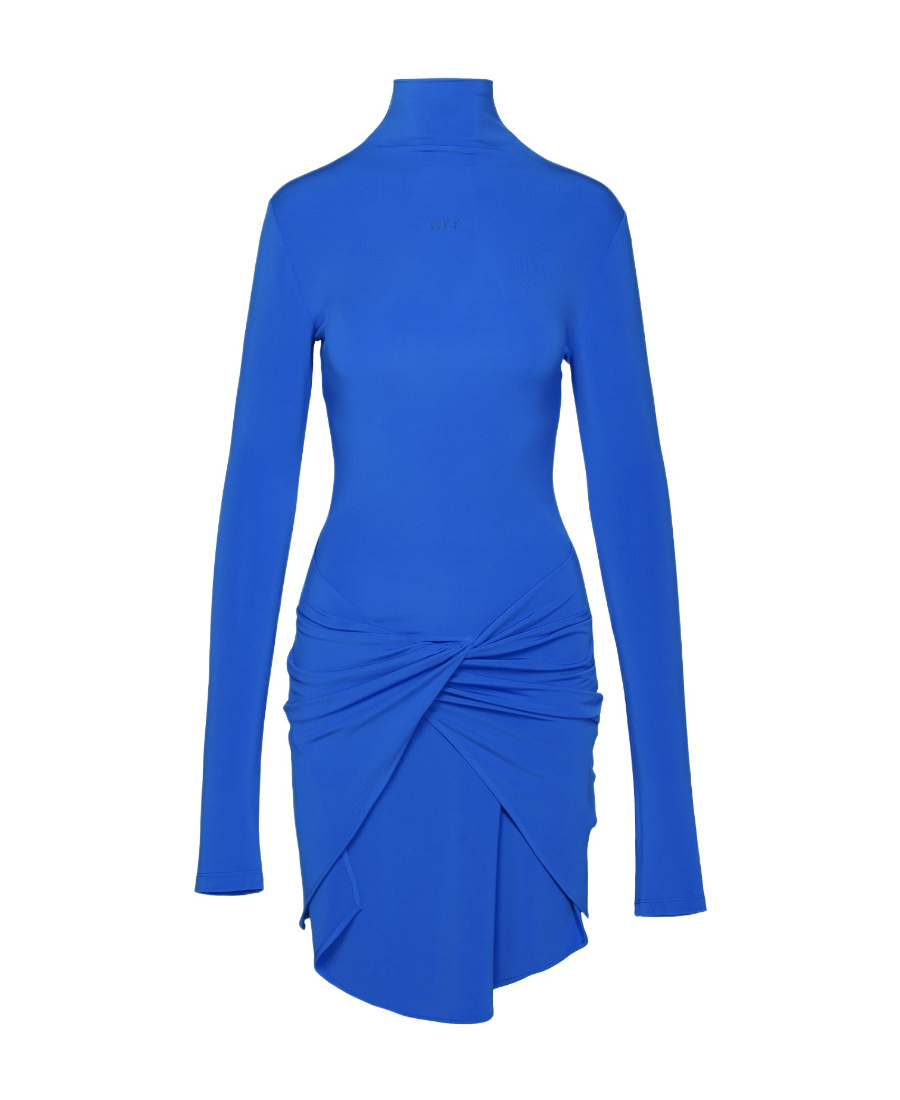 Off-white Twist-front Printed Jersey Mini Dress In Blue