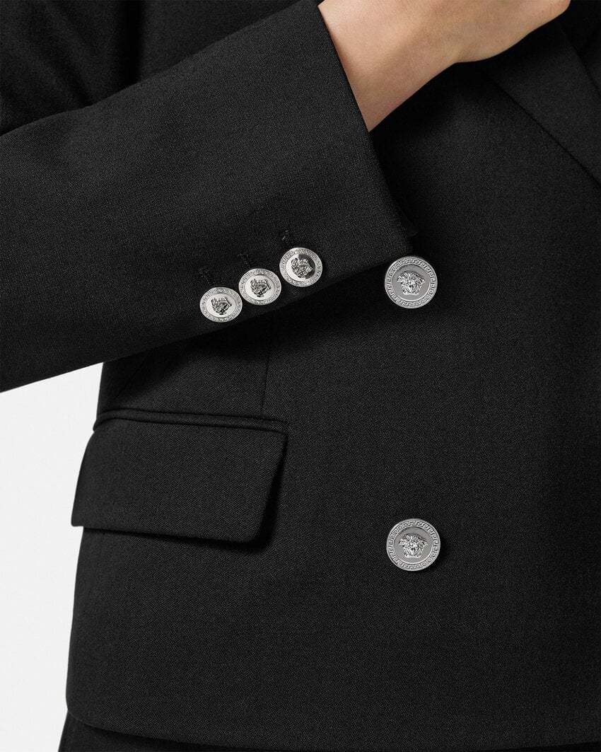 Versace Double-breasted Blazer In Black
