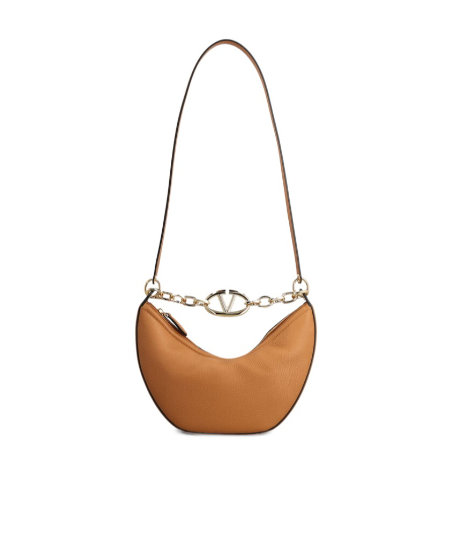 Valentino Vlogo Moon Zip-up Small Shoulder Bag In Brown