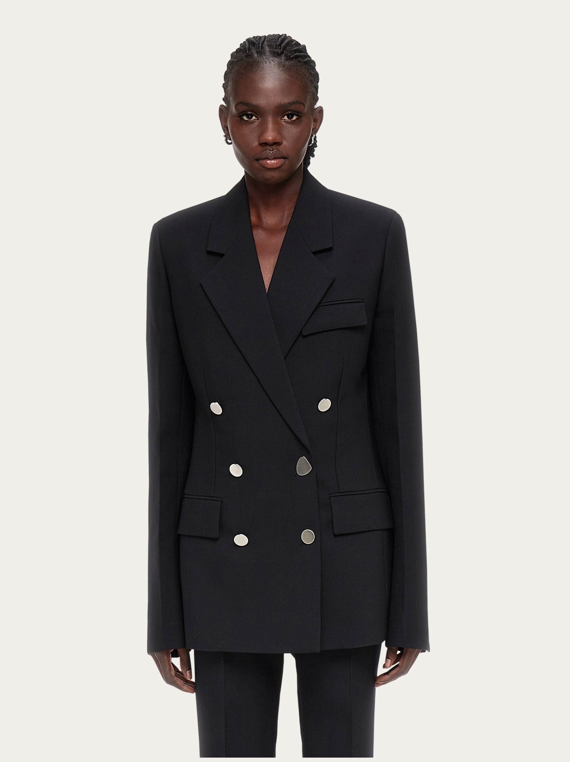 Ferragamo Double Breasted Wool Blazer In Black