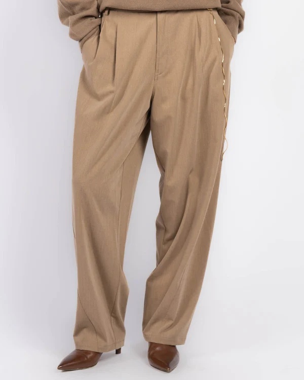 Darkpark Tailored Beige Trousers With Textured Finish In Brown