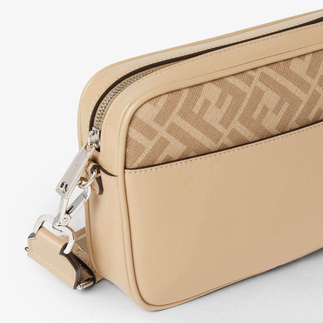 Fendi Beige Leather And Ff Canvas Bag In Sand