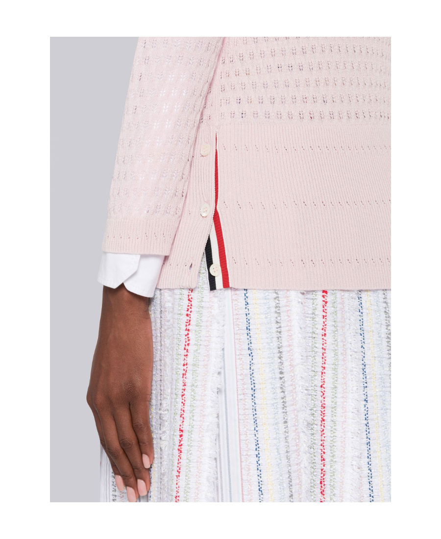 Thom Browne 4-bar Pointelle-stitch Cardigan In Pink