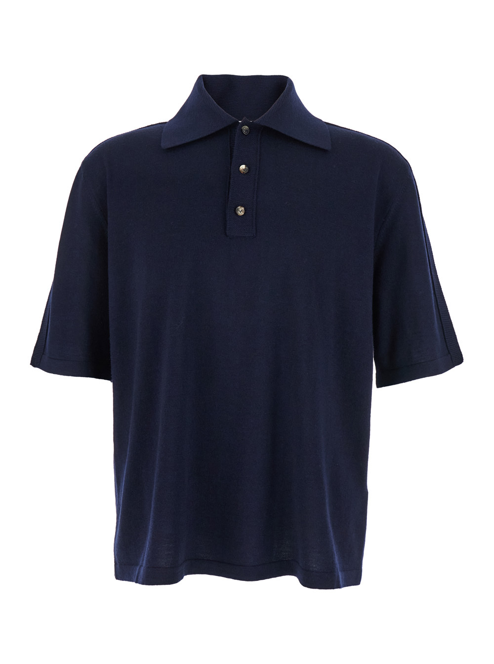 Bottega Veneta Blue Polo With Classic Collar And Embroidered Logo On The Front In Tone On Tone Cotto