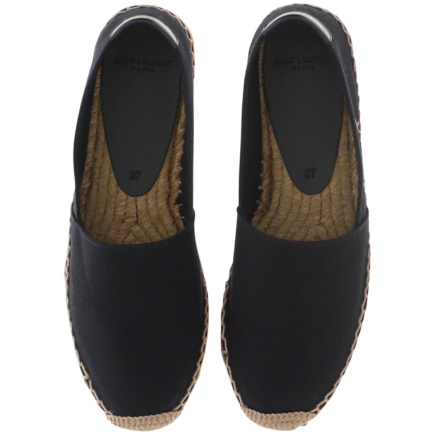 Shop Saint Laurent Embroidered Logo Espadrilles In Black