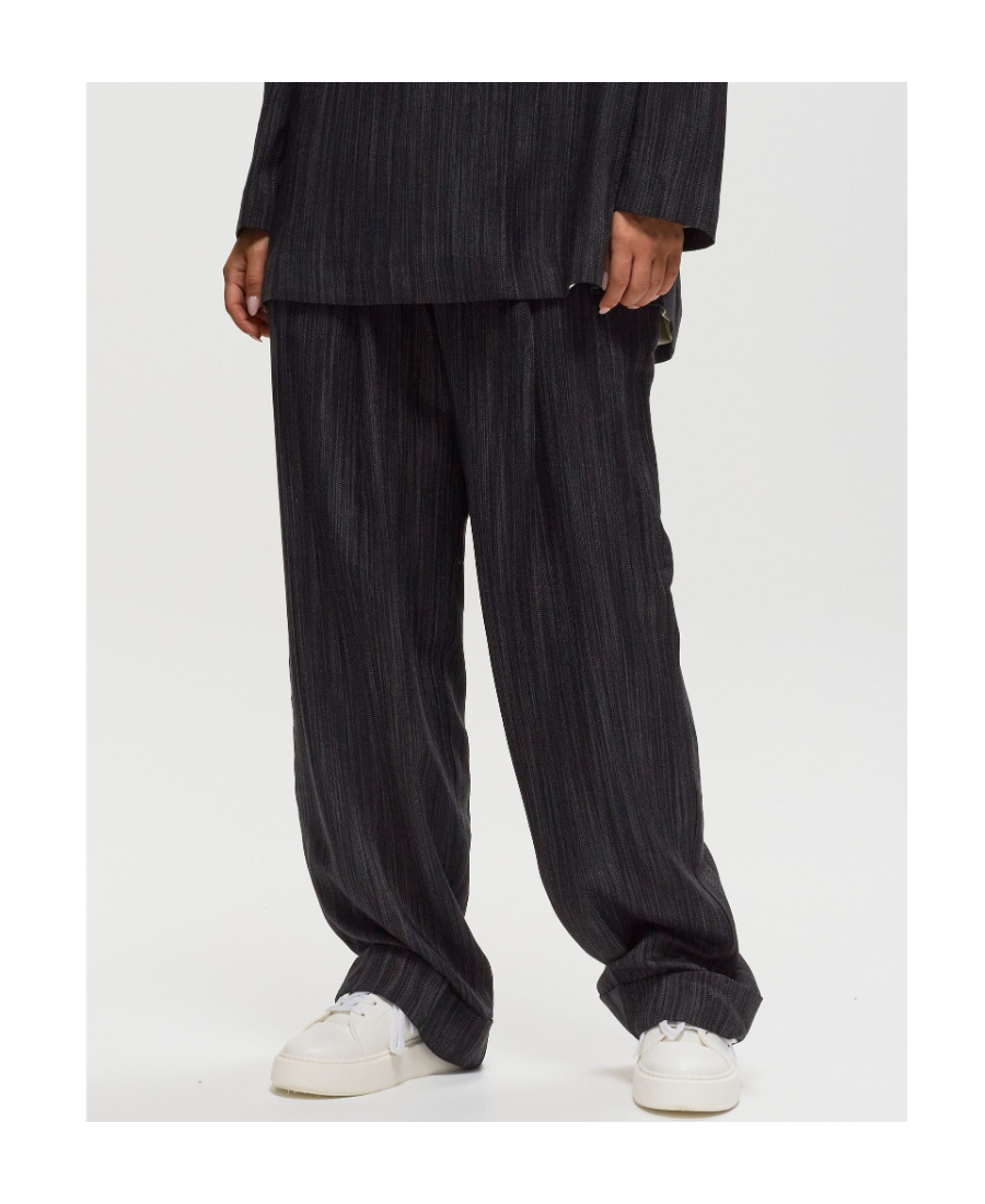 Ganni Striped Wide-leg Trousers In Black
