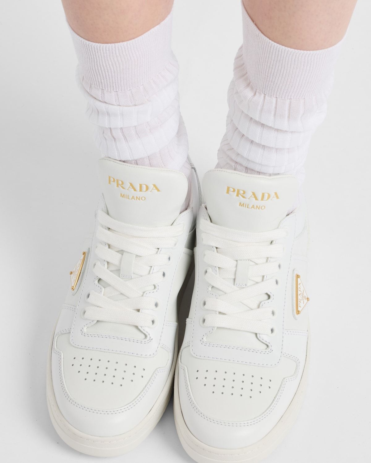 Prada Laced Sneakers In White