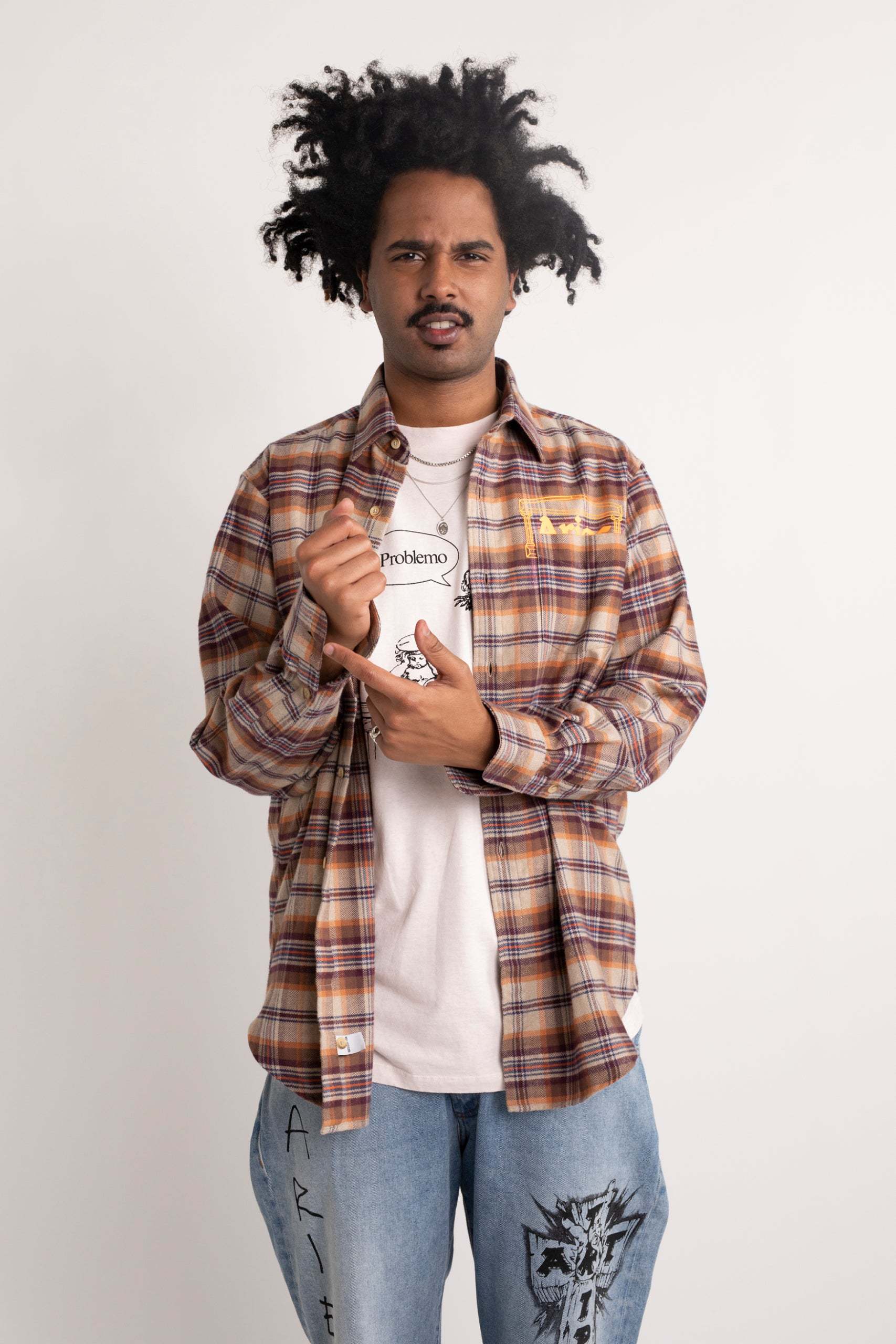 Aries Plaid-check Flannel Shirt In Brown