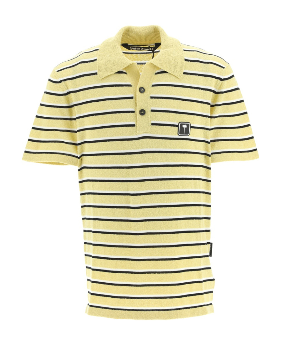Palm Angels Stripy Terry Knitted Logo Polo Shirt In Yellow