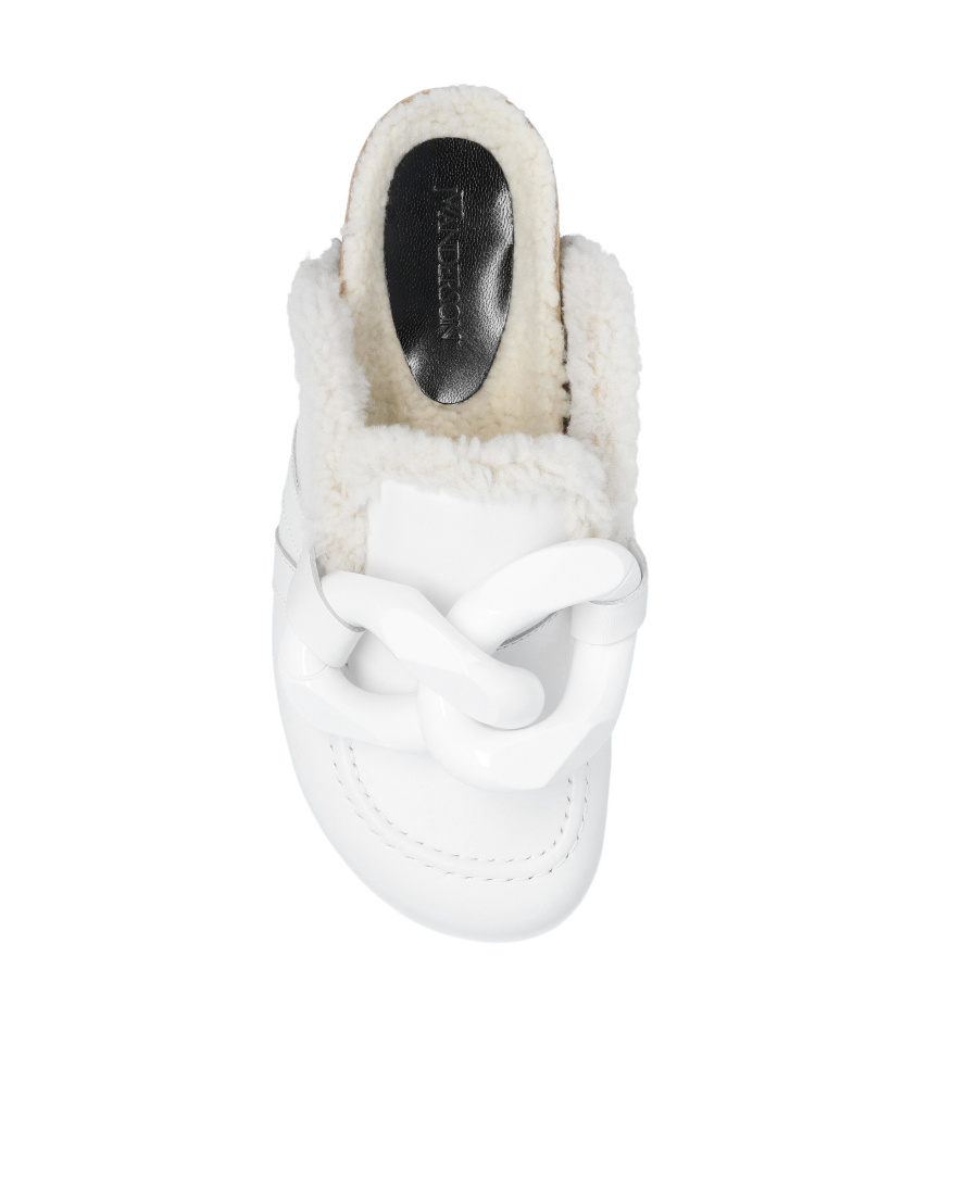 Jw Anderson J.w. Anderson Leather Chain Mules With Shearling Lining In White