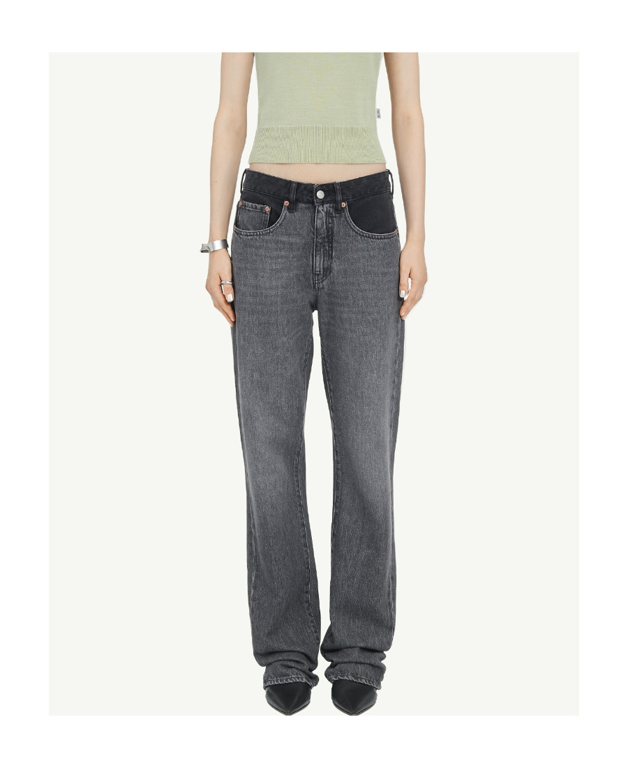 Mm6 Maison Margiela Denim Trousers With Belt Loops And Contrast Patch In Black
