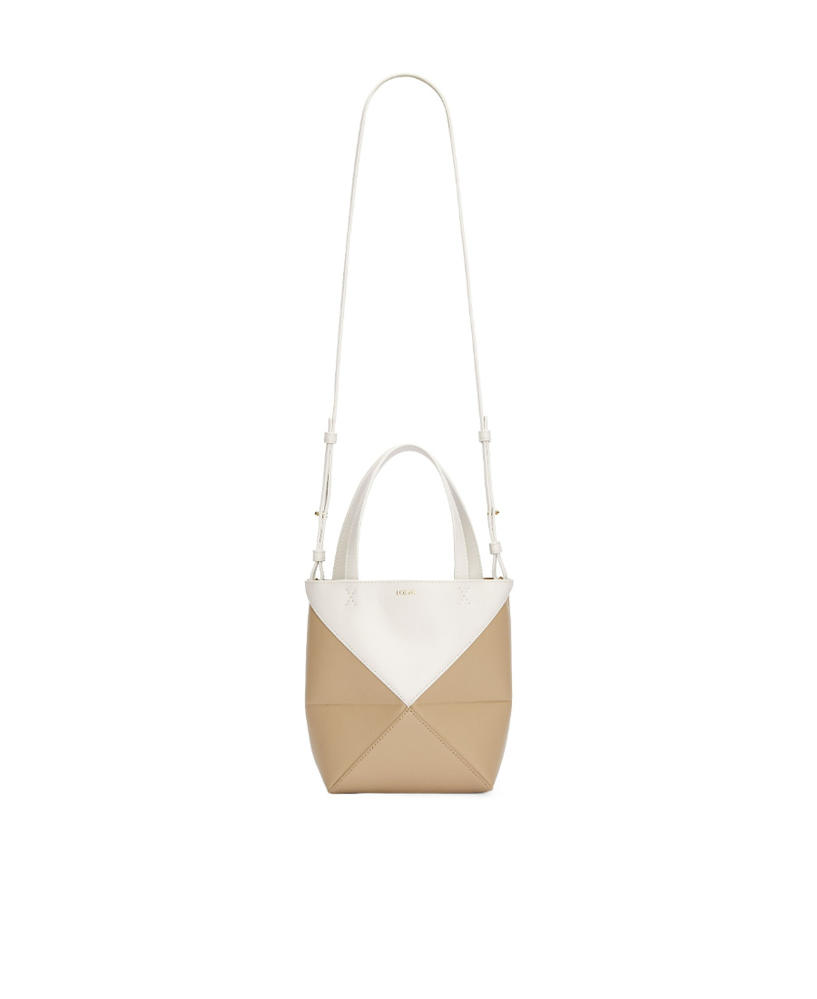 Loewe Mini Puzzle Leather Shoulder Bag In Nude