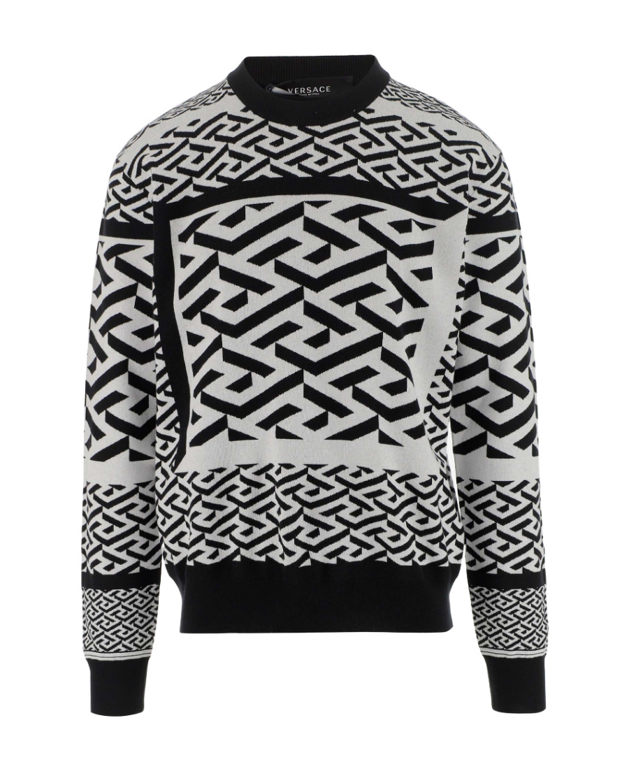 Versace La Greca Knitted Jumper In Black