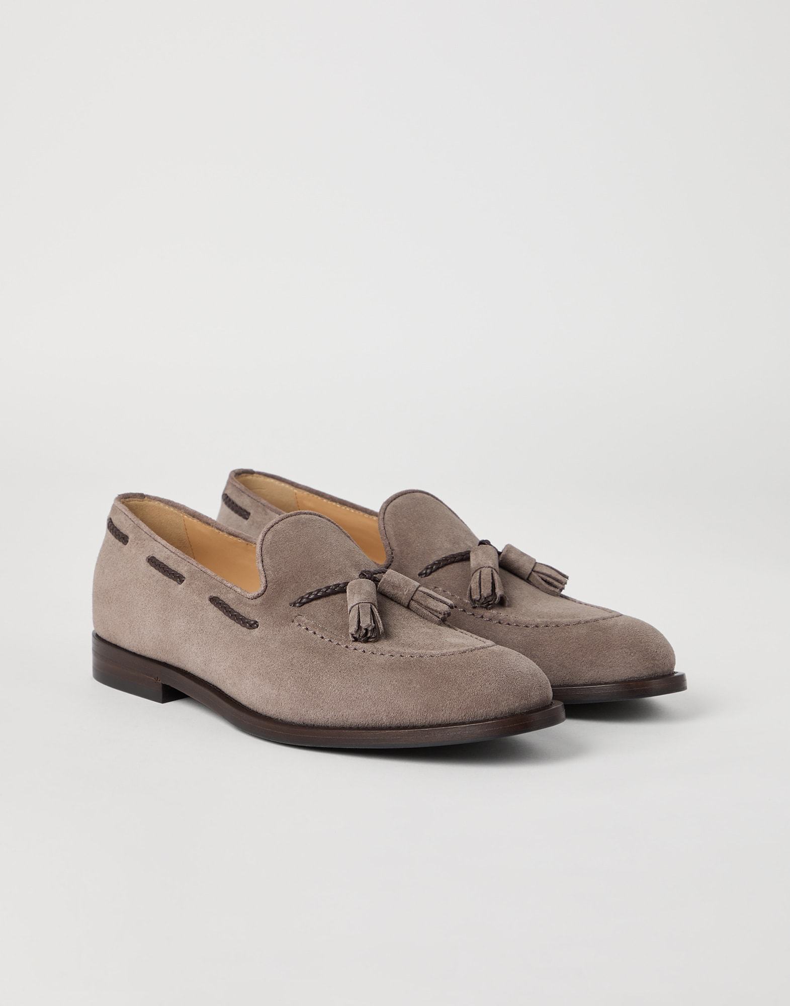 Brunello Cucinelli Suede Tassel Loafers In Neutral