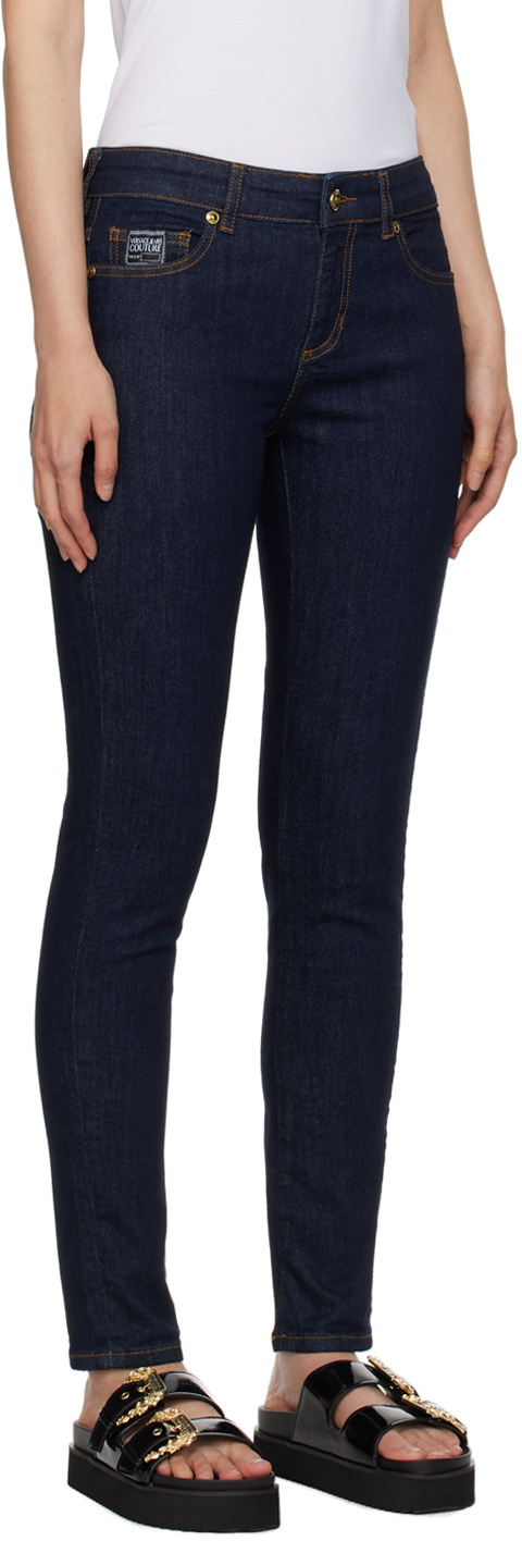 Shop Versace Jeans Stretch Denim Trousers In Black