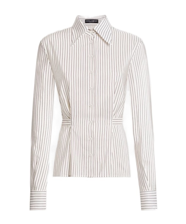 Dolce & Gabbana Pinstripe Tie-waist Shirt In White