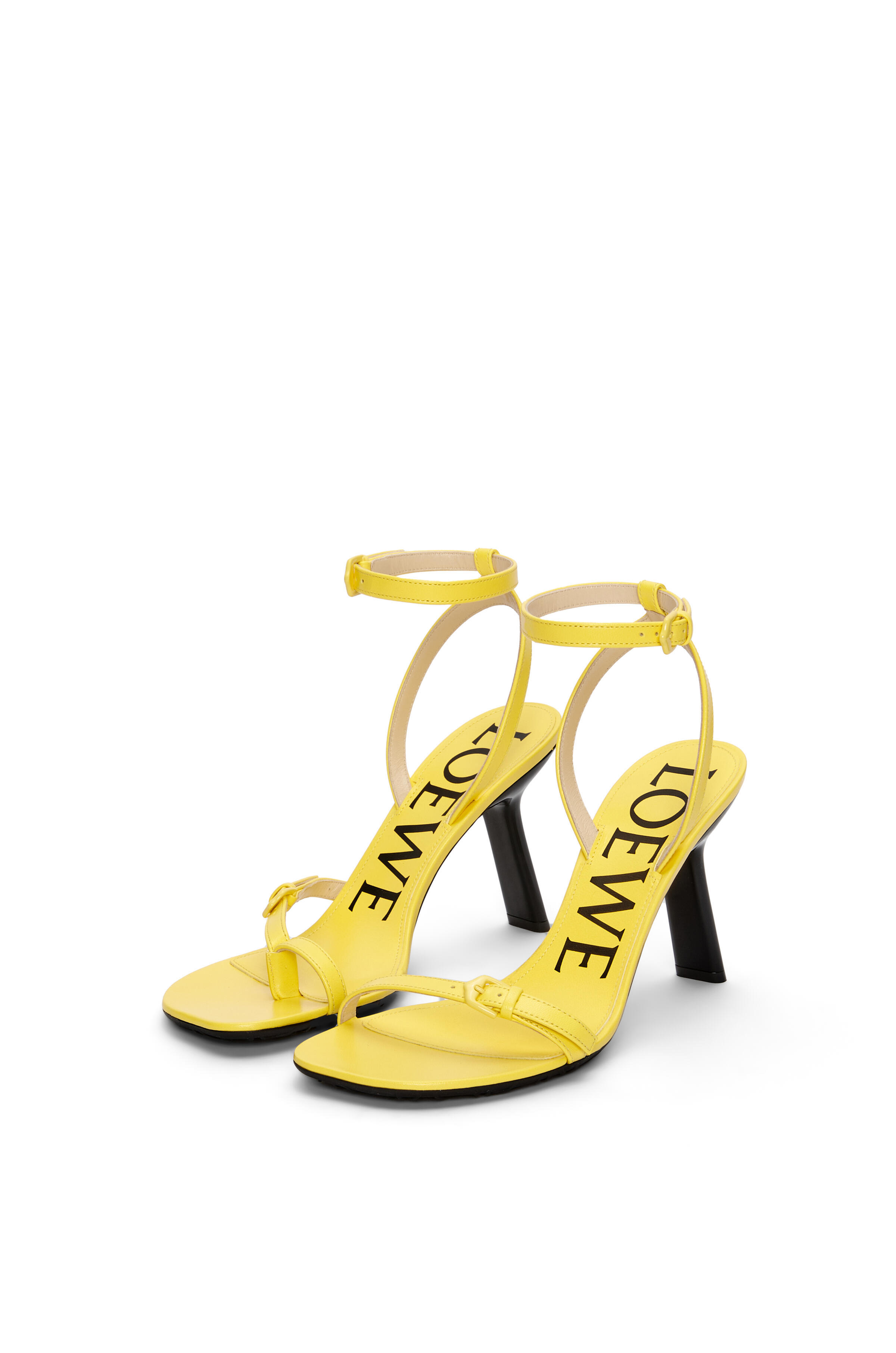 Loewe Open Toe Leather Petal Sandals With Stiletto Heel In Yellow
