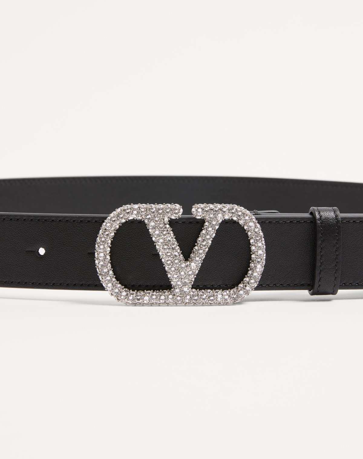 Valentino Garavani Vlogo Signature Belt In Shiny Calfskin With Crystals 30 Mm Woman Black 090 In Black