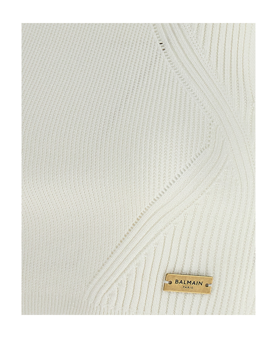 Balmain Logo-plaque Knitted Crop Top In White