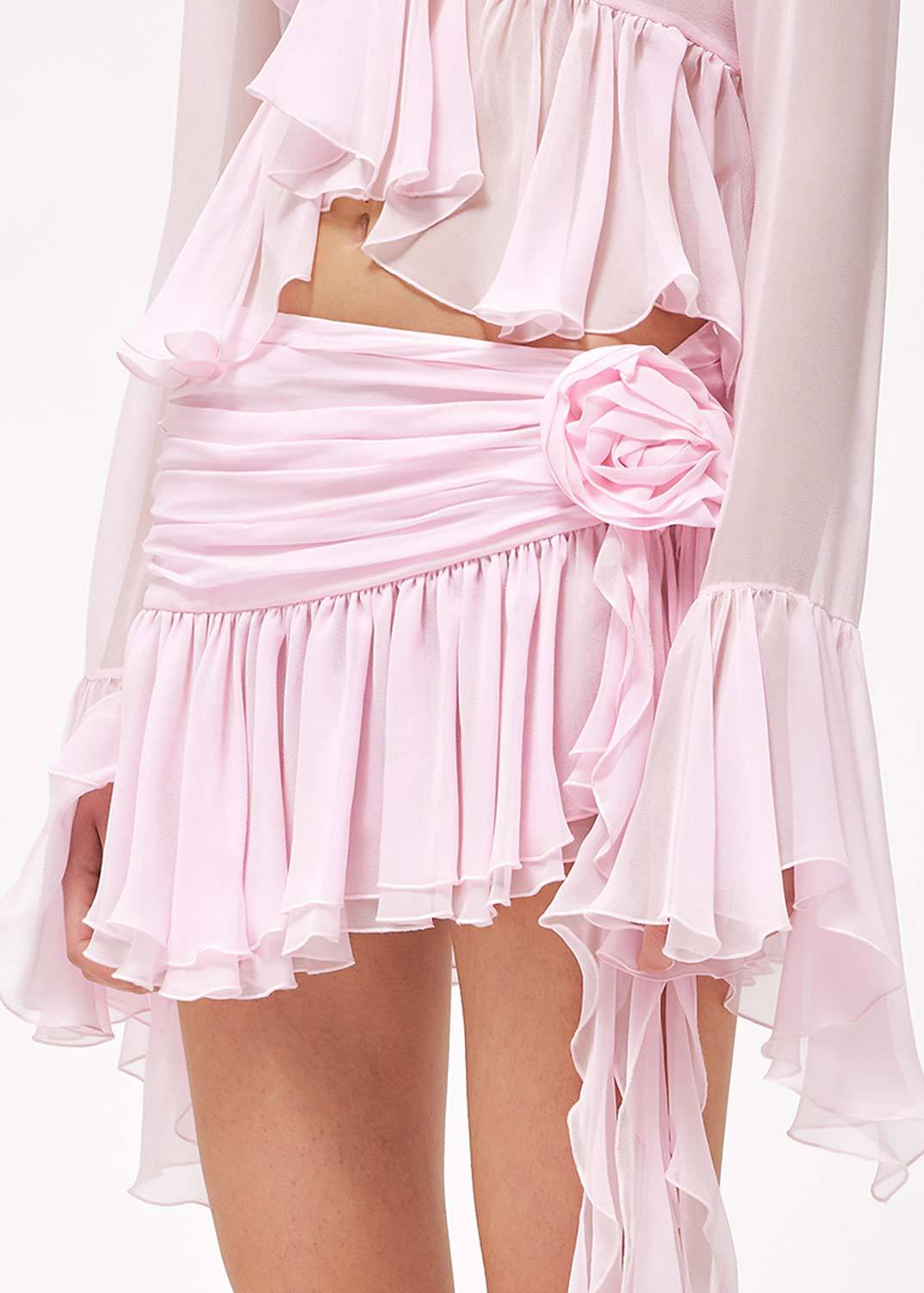 Shop Blumarine Silk Chiffon Mini Skirt In Pink
